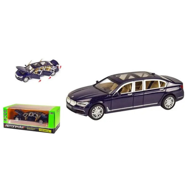 7695 Машина метал BMW 760  АВТОПРОМ 1:24, на батарейках, інерція, світло,звук,відкр. двері,в коробці