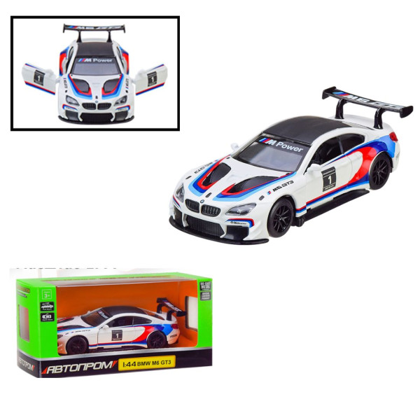 4368 Машина мет. АВТОПРОМ 1:44 BMW M6 GT3, 1 колір, відкр. двері, короб. 14, 5*6, 5*7см