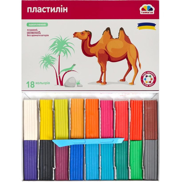 200315 Пластилін Гамма 18 кольорів, 288г., зі стеком, в коробці