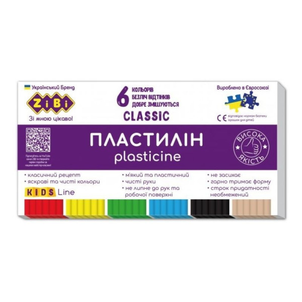 6230 Пластилін CLASSIC 6 кольорів, 120 грам