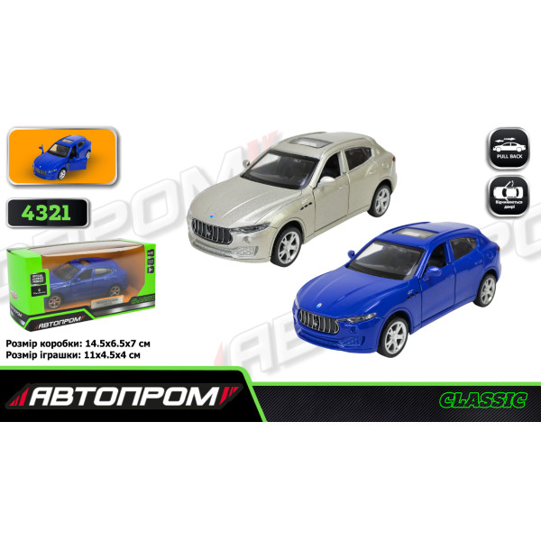4321 Р Машина метал АВТОПРОМ, 1:43 Maserati Levante SUV, 2 кольори, відк.двері, короб. 14, 5*6, 5*7с