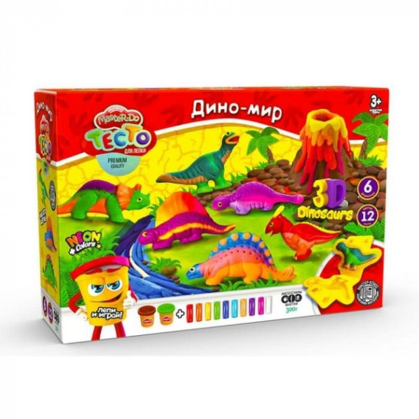 Тісто для ліплення Danko Toys Master Do Динозаври 12 кольорів, в коробці 3D