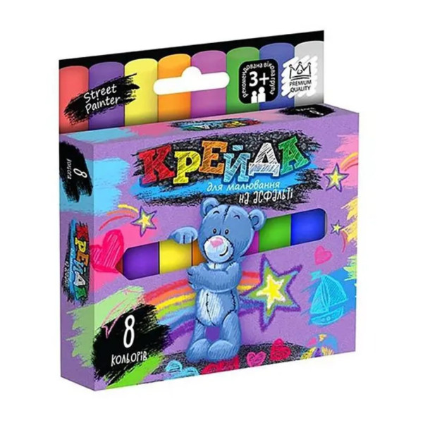 Крейда для малювання на асфальті, тонка, 8 шт. Danko Toys