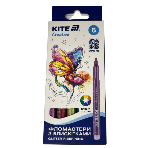 1147-К Фломастери з блискітками набір 6шт Kite