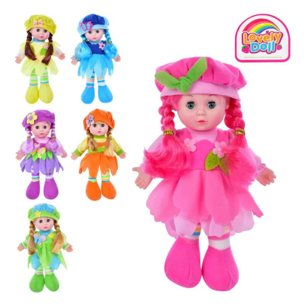 3011/2/3/4/5/6 LY  Кукла М'яконабивна, 6 видів, муз., бат.-таб., кул., 31-14-6 см.
