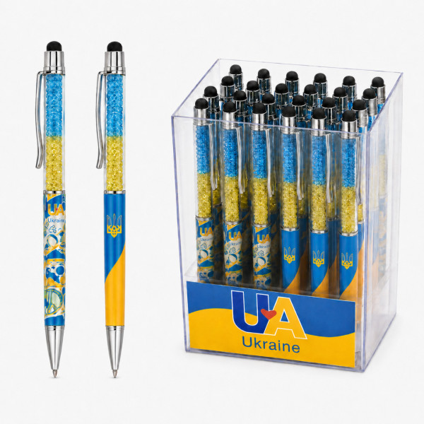 274-UA  Ручка кулькова Touch pen стілус зі стразами патріотична