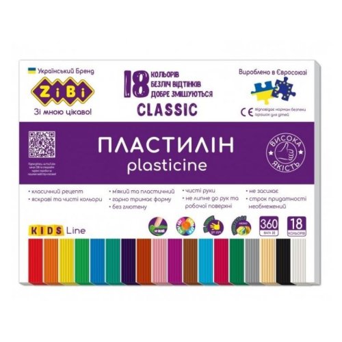 6235 Пластилин CLASSIC 18 цветов, 360 грамм
