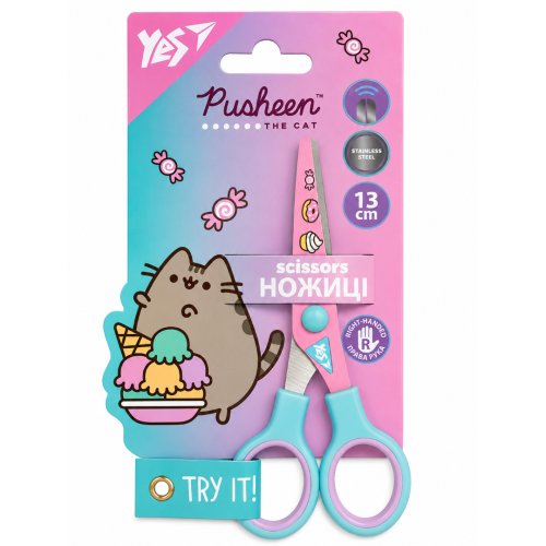 480437 Ножницы YES Pusheen 13 см, с принтом на лезвии