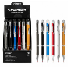 8016 Ручка масляна, автоматична, синя, Vinson, 24 штуки в упаковці